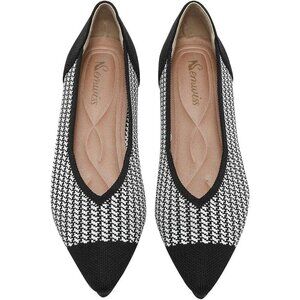 Women Pointed Toe Ballet Black White Flat Comfortable Casual Dressy Office Shoes